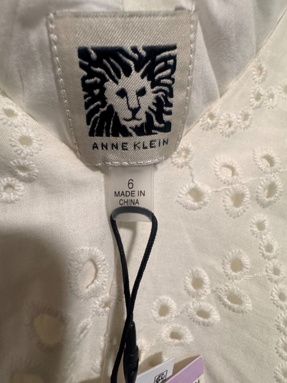 Anne Klein Womens Eyelet Tie Shoulder Midi Dress Pearl White Size 6 Cotton Blend - Picture 2 of 7